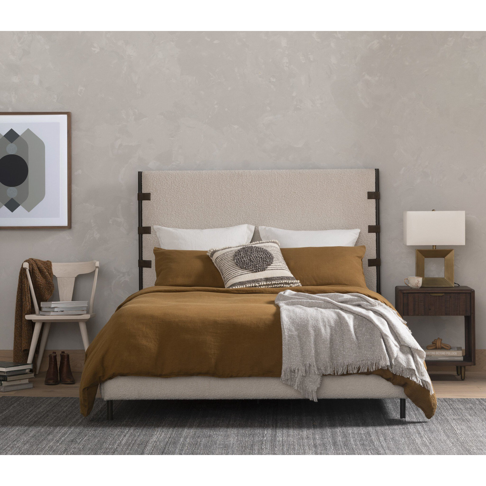 Amadeo Upholstered Metal Bed, Qeen