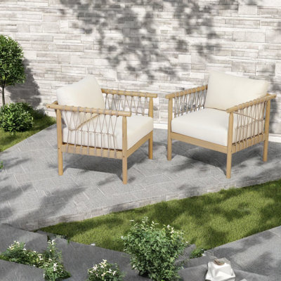 Chaises longues spacieuses pour patio, sièges modernes en corde de bois d'acacia pour terrasse