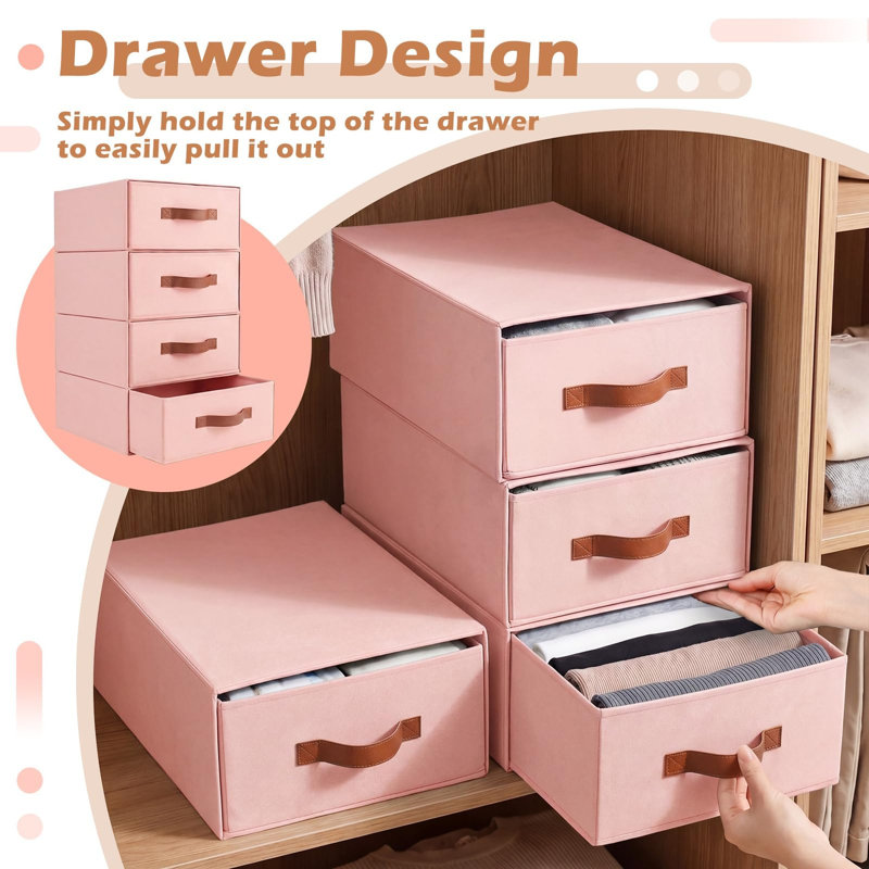 Ensemble de 4 tiroirs de rangement empilables sous le lit, bacs de rangement en tissu pour chambre d'étudiant, Beige