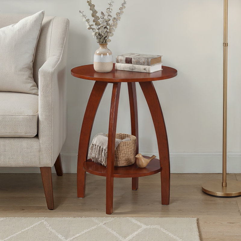 Cabool Round End Table with Shelf, Mahogany