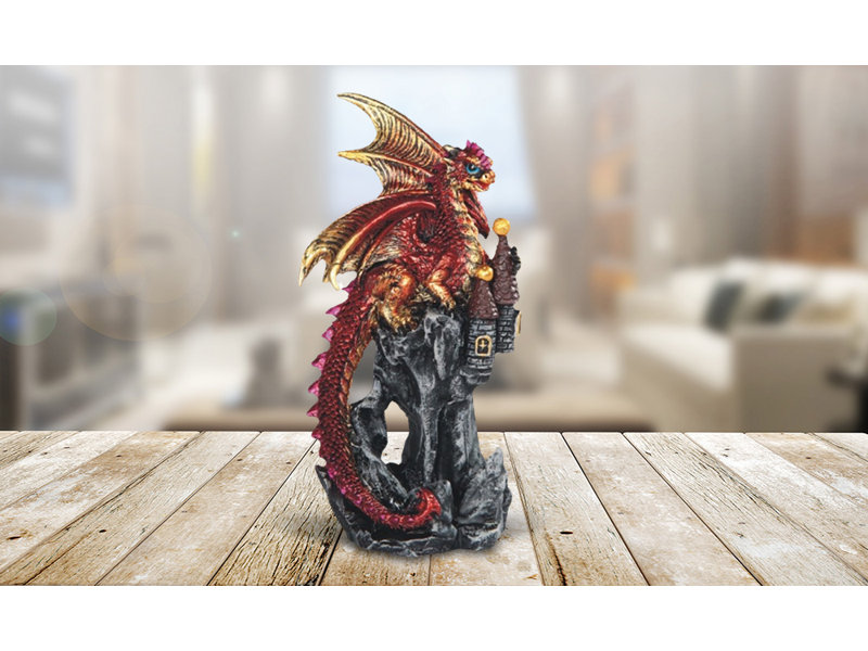 4.75"H Red Volcano Dragon on Castle Figurine