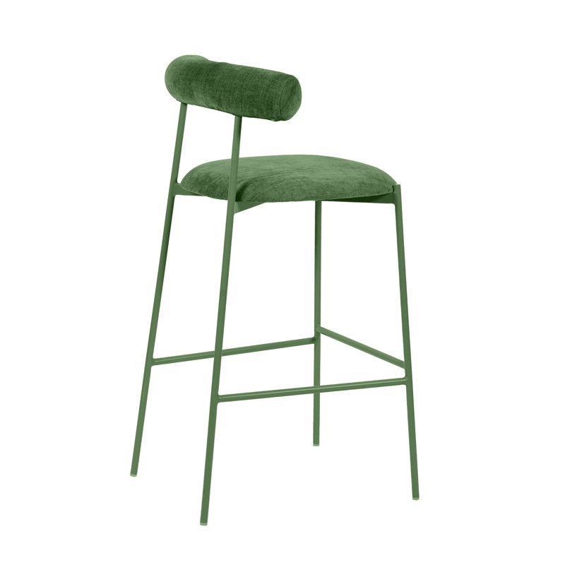 Geraldina Velvet Bar & Counter Stool, Bar Stool (29.1” Seat Height), Forest Green