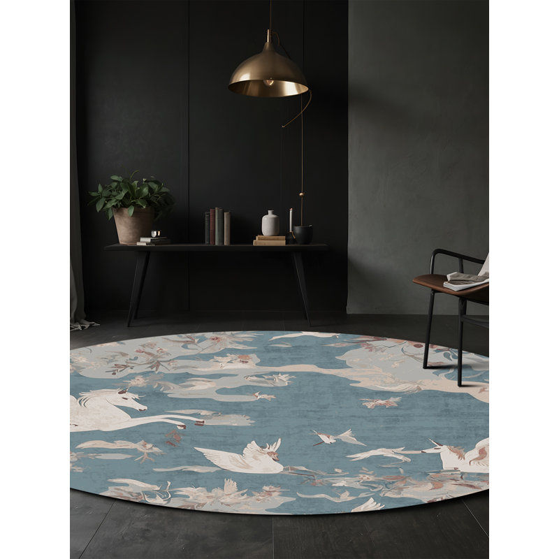 Tapis gris soyeux et moelleux, Rond 5 pi