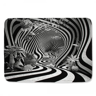 Black White Striped Tunnel Bath Mat