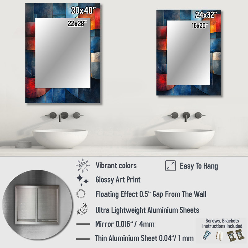 Unity In Strength Usa Flag Fragments V - Usa Patriotist Wall Mirror, Modern Decorative Mirror, Printed Metal Art, 32" x 24"