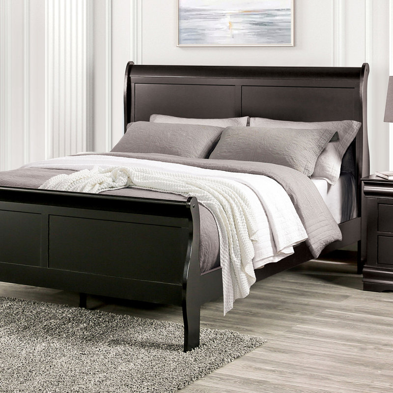 Meuble de lit simple noir avec lit simple Louis Phillipe, Grand lit, Noir