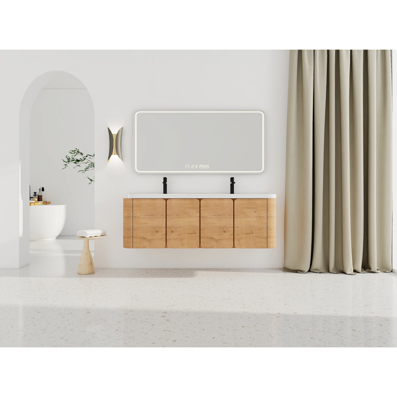 Meuble-lavabo mural avec lavabo en résine et 4 portes à fermeture douce, 20.58 "H x59.46"W x 18.4"D