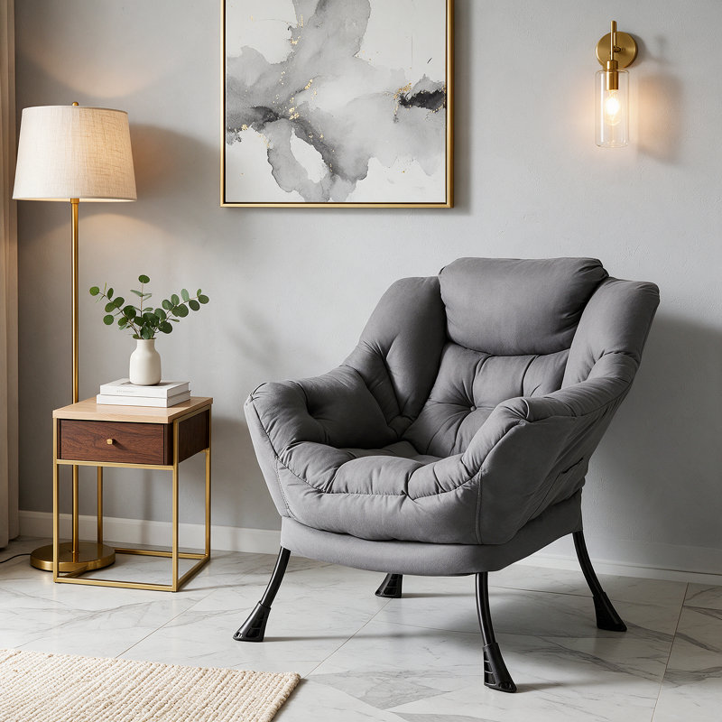 Lazy Chair, Modern Comfy Lounge Accent Chair, Large Sofa Armchair With A Side Pocket, Leisure Reading Chair For Bedroom, Living Room, Dorm, Gray