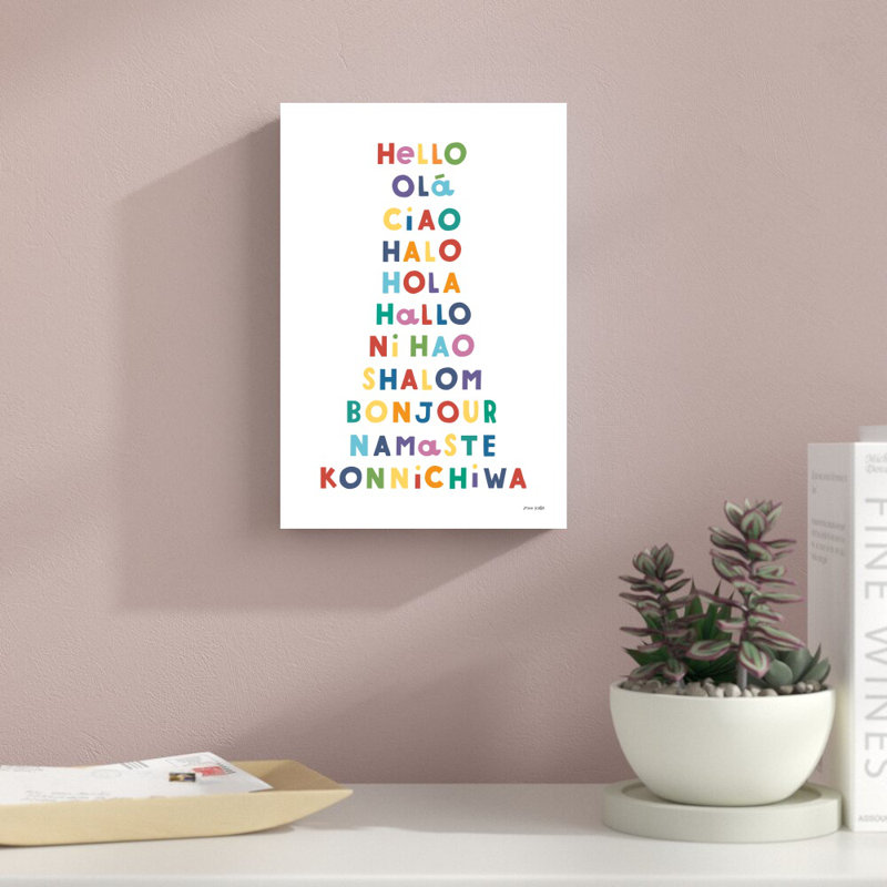 «Say Hello», art textuel sur toile tendue, H 12 po x l 8 po