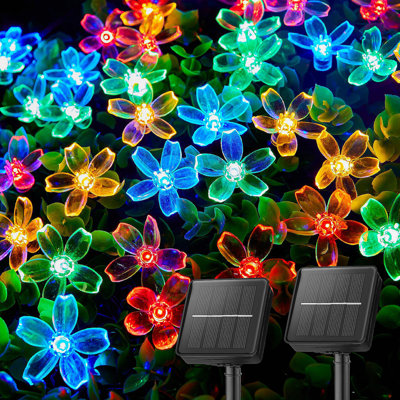 2 Pack Total 52FT 120 LED Flower Solar String Lights Outdoor Waterproof Fairy Lights For Garden Yard Fence Patio Christmas Tree Wedding Party Decor, Multicolor