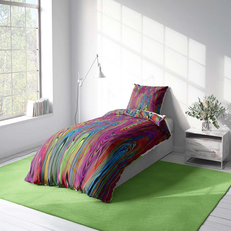 Ensemble de housse de couette et insert 5 pièces en microfibre multicolore, Housse de couette simple + 2 taies d'oreiller