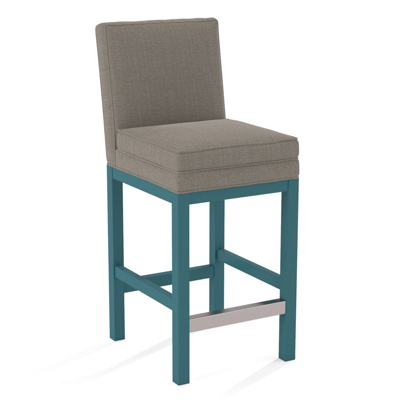 Upholstered Stool, Honey Finish, Stone Crypton Performance; 0884-83