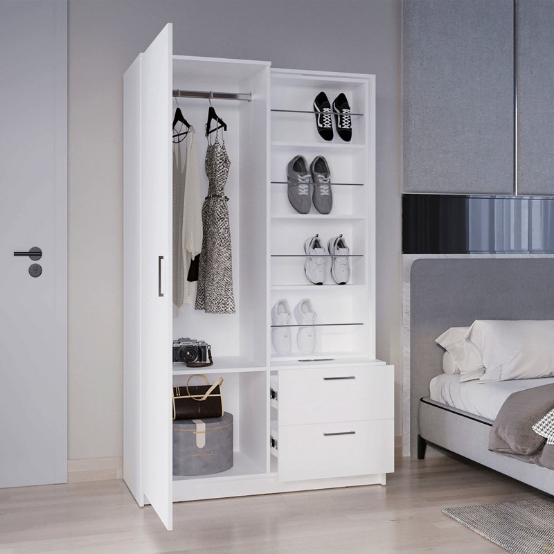 Armoire à miroir 71 "de haut, armoire à une porte, deux tiroirs