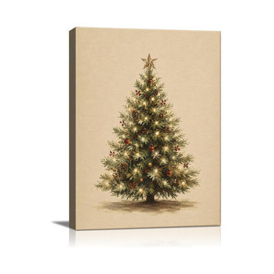 Christmas Tree Canvas Wall Art, Christmas Tree with Star Canvas Prints Vintage Winter Holiday Wall Decor, Cozy Christmas Decorations for Living Room Bedroom Home, Ready to Hang