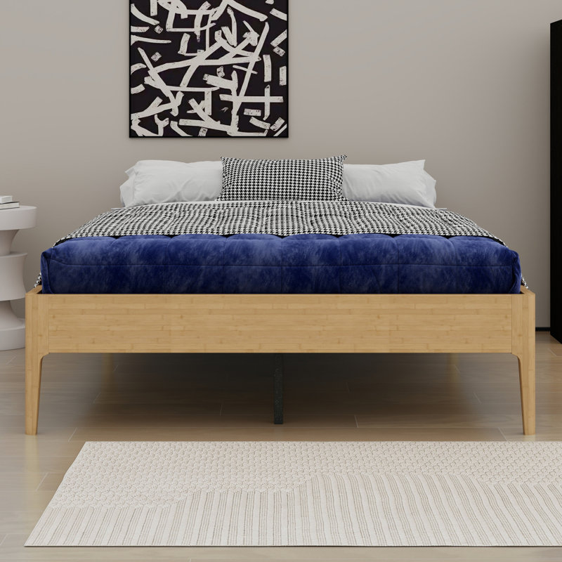 Platform Bed with Wood Slat and Clean Minimalist Design, Natural