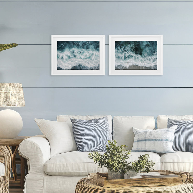 Ensemble de 2 impressions encadrées sous verre Hazy Water Waves, design par Lazar Studio, H 14 po x l 20 po