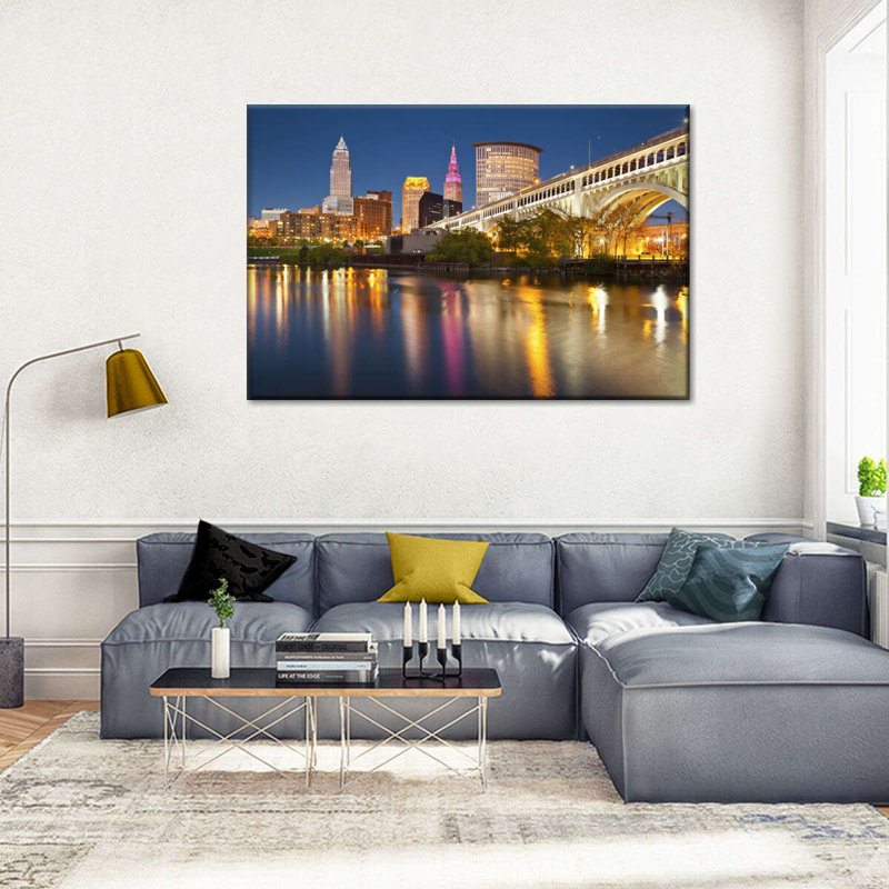 Cleveland Downtown sur impression sur toile, H 34 po x l 51 po x P 1,25 po