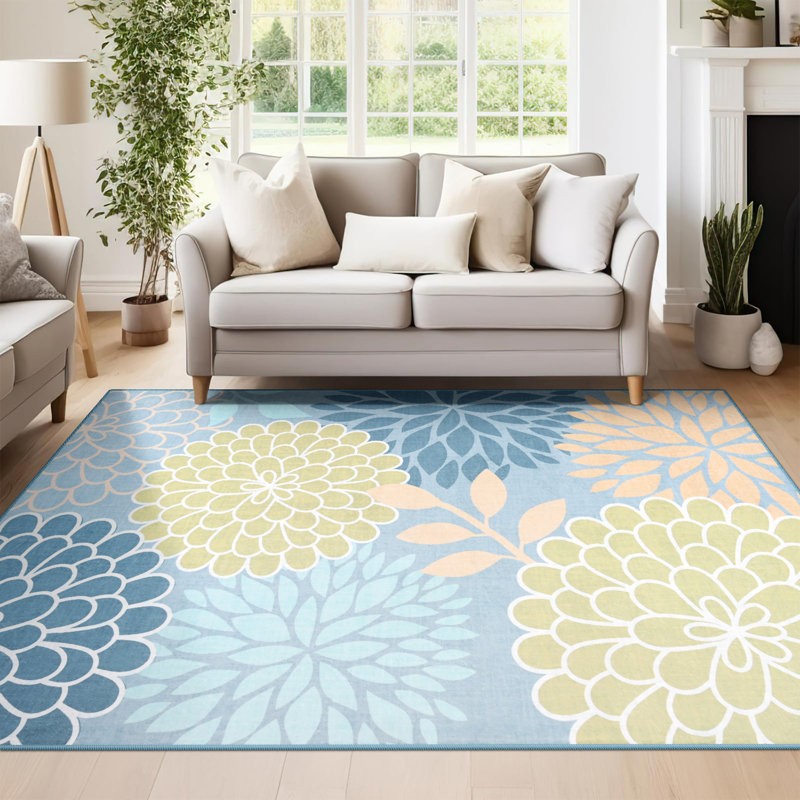Wymond  Large Oriental Floral Living Room Rug Washable Bedroom Rug Non-Slip Colorful Vintage Accent Floor Carpet For Home Decor