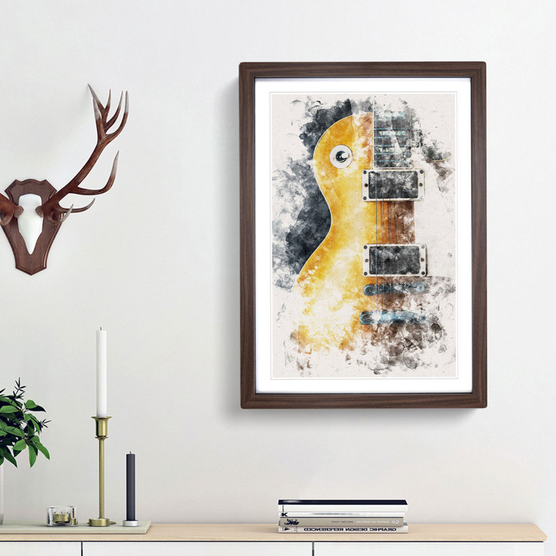 Aged Electric Guitar Watercolour - Picture Frame Graphic Art, Walnut Framed, 33cm H x 24cm W x 2cm D