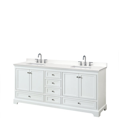 Ensemble de meuble-lavabo double autoportant 72 po avec plateau en quartz Deborah