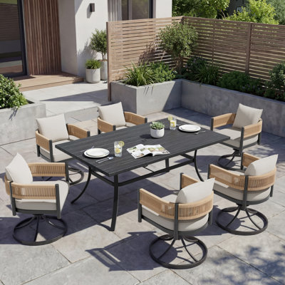7-Pieces Wicker Steel Dining Sets