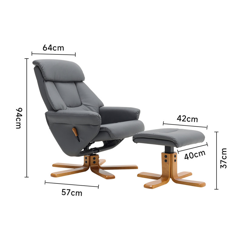Faux Leather Manual Swivel Recliner with Ottoman, Dark Grey Faux Leather