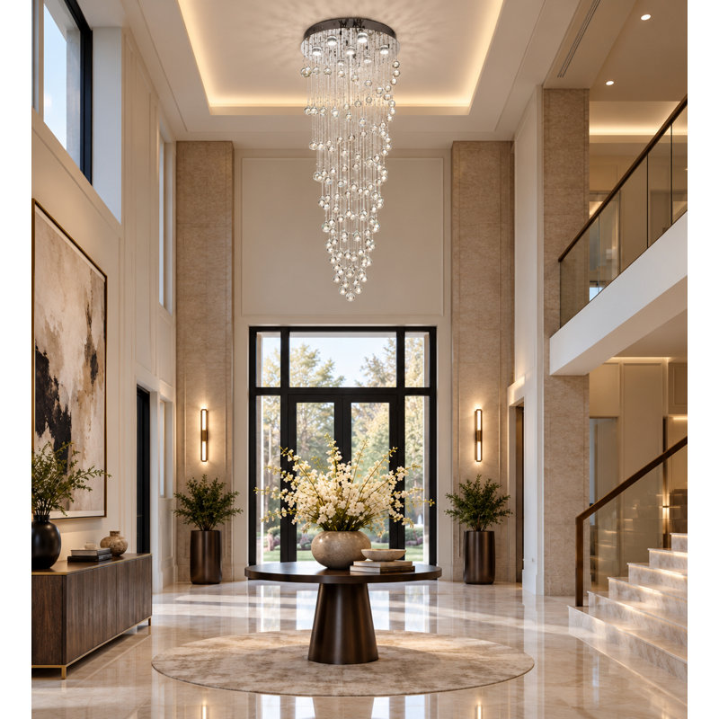 7 Light Double Swirl Crystal Drop Chandelier