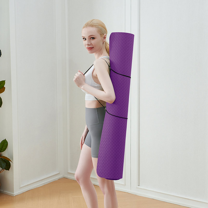 TPE Yoga Mat 190cm XXL, Non-Slip Exercise Mat with Strap for Home Gym, Pilates & Fitness, 100cm, Purple/Pink