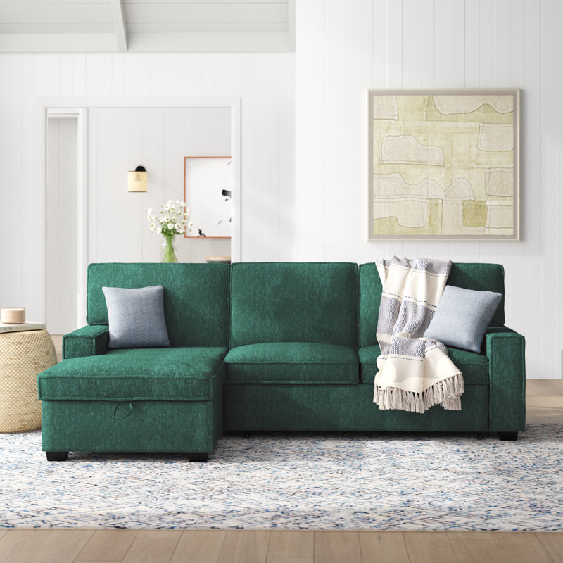 Canapé-lit modulaire coulissant avec méridienne 3 pièces Yates, Polyester bleu sarcelle