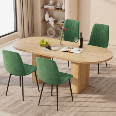 Ensemble de 4 chaises de salle à manger en velours, chaises de cuisine modernes Mid-Century, chaise de salle à manger rembourrée avec large siège et pieds en métal pour la salle à manger, le salon, la cuisine
