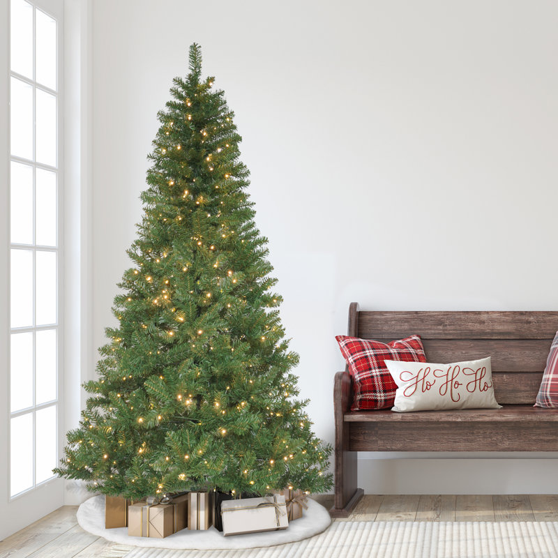 Pre-Lit PVC Artificial Christmas Tree with Warm White LED Lights, 6.89ft H x 3.42ft W