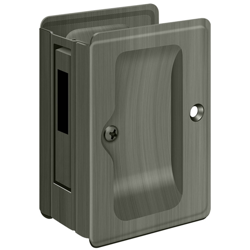 Deltana SDAR325U26 HD Pocket Lock, Adjustable, 3-1/4" x 2-1/4" Sliding Door Receiver in Polished Chrome, Antique Nickel