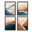 Ensemble encadré de 4 paysages encadrés sur papier orange et bleu-93012710-93012713