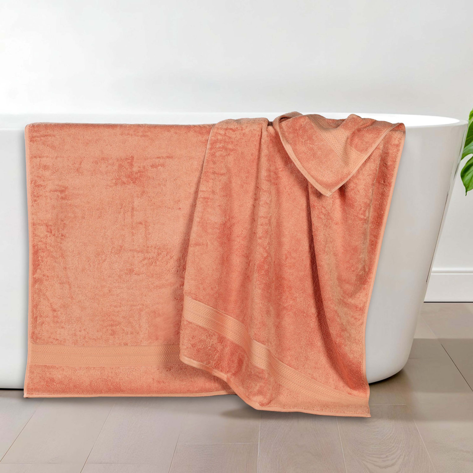 Nolhan Bamboo Cotton Bath Towel Set, Salmon