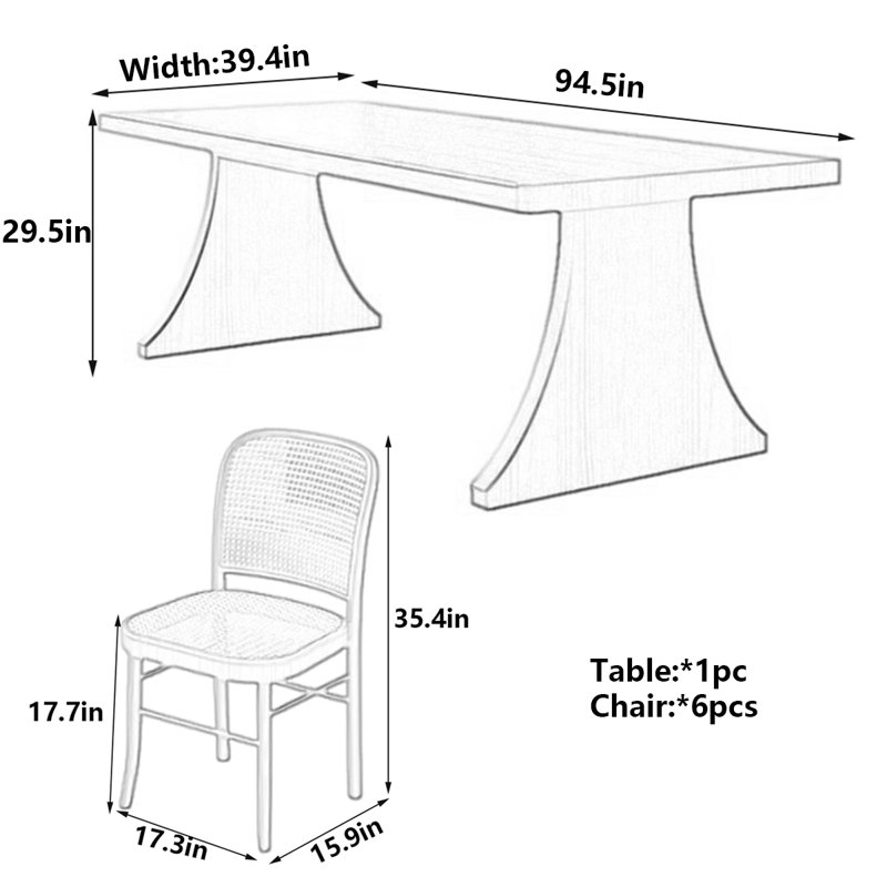 Table de salle à manger Modern, H 29,5 po x L 94,5 po x l 39,4 po