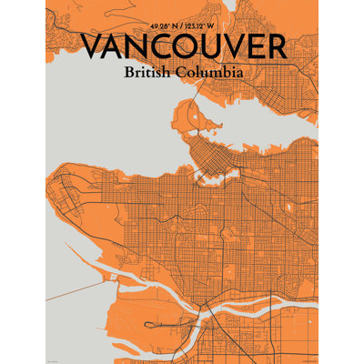 « vancouver city map », reproduction d’impression sur affiche en orange
