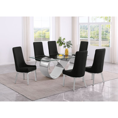 Tempered Glass Dining Set With Pleated Back Side Chairs