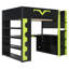 Lit mezzanine double pleine grandeur avec bureau, lumières à DEL RVB, prise de courant, tablettes de rangement, panneau perforé et tiroir, vert-522877120