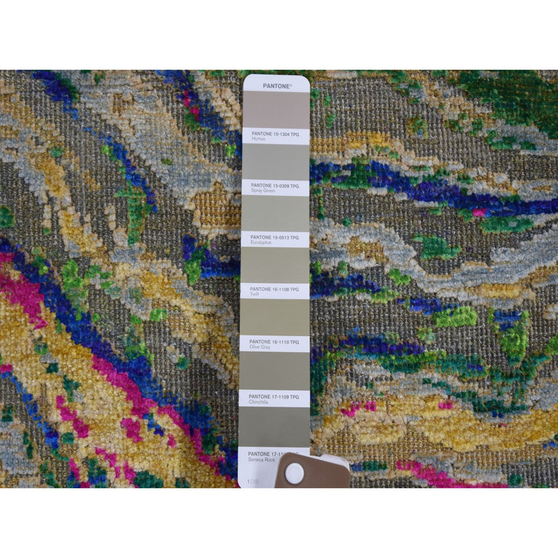 Tapis décoratif en laine de conception unique noué à la main gris en laine 2 pi x 3 pi