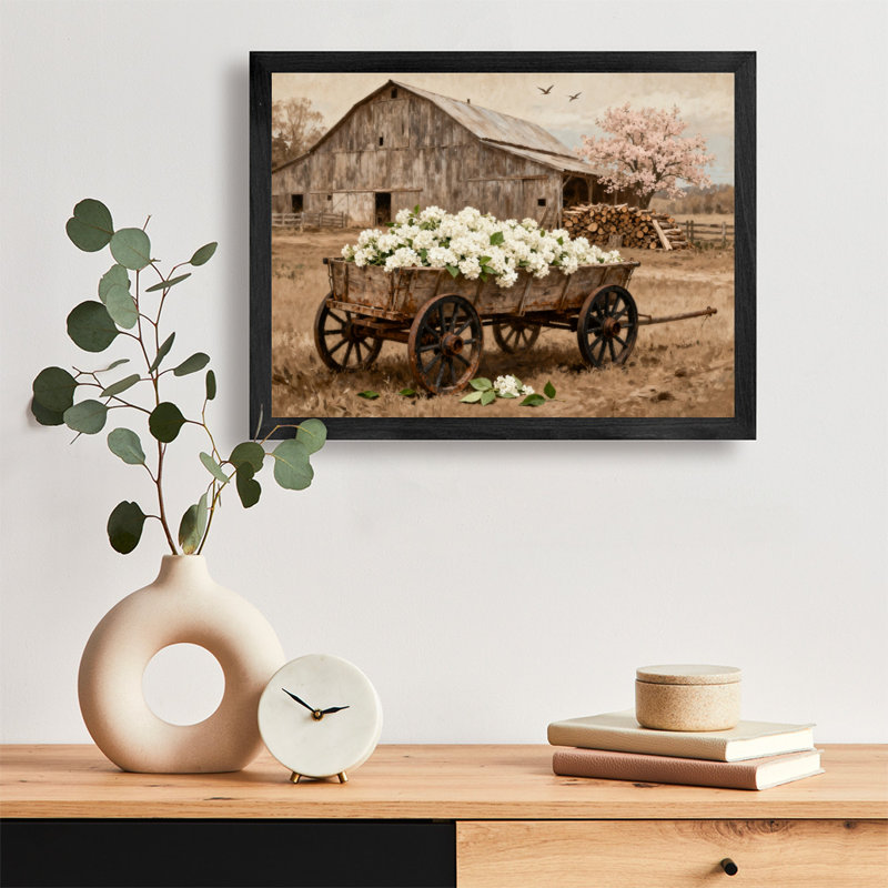 Art encadré noir Un chariot rempli de fleurs dans un monde sombre, impressions sur toile de style rétro, H 9 po x l 11 po