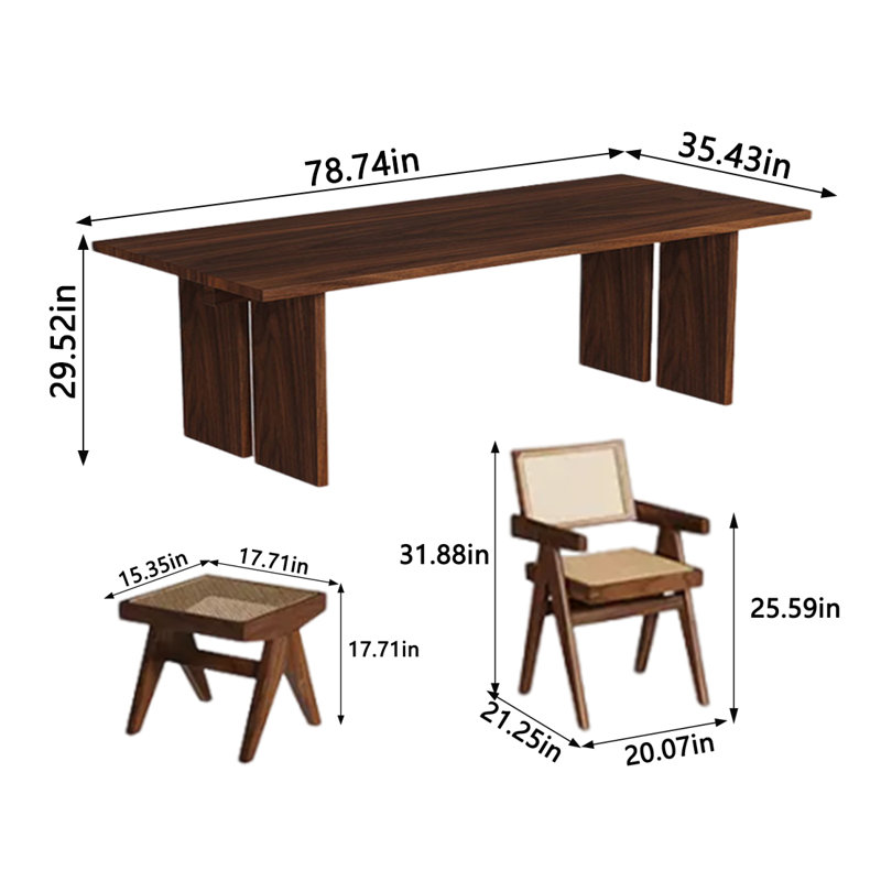 Ensemble de salle à manger rectangulaire, H 29,52 po x L 78,74 po x l 35,43 po