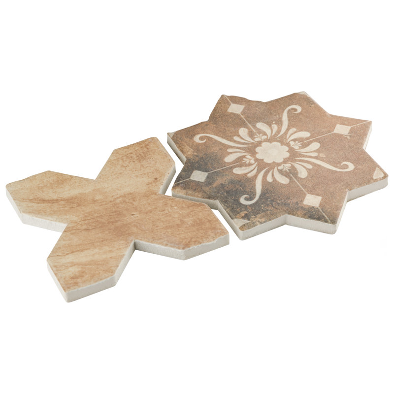 Tech Land Star & Cross Fire 6" x 12" Porcelain Singular Wall Floor Use Tile