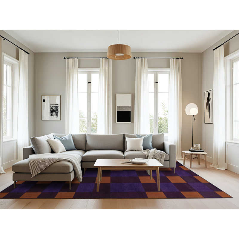 Machine Washable Checkered Purple Area Rug, Rectangle 8' x 12'