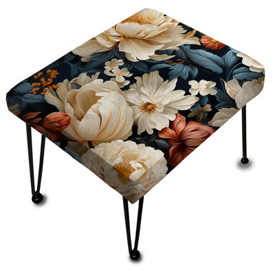 Beige Victorian Lavish Floral Pattern - Floral Rectangle Ottoman
