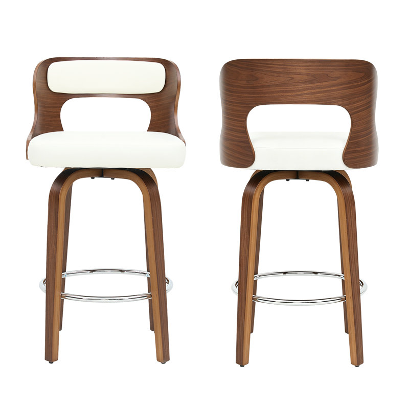 Swivel Faux Leather Counter Height Bar Stools, White, 1