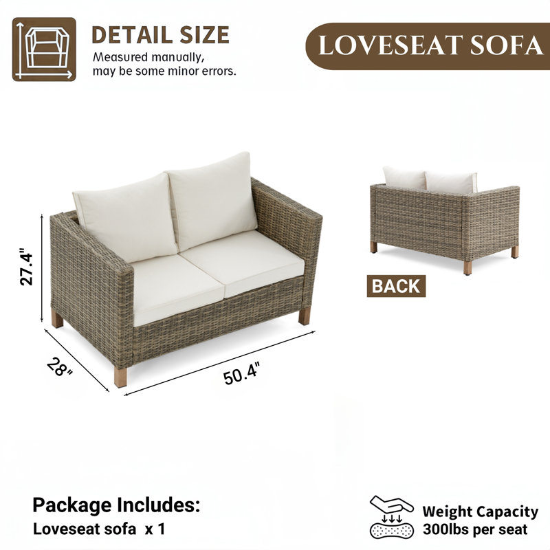 Sireli 50.4'' Wide Wicker Patio Sofa with Cushions, White