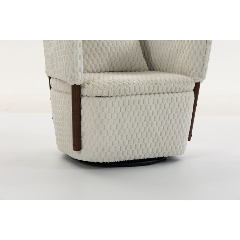 Fauteuil d'appoint pivotant avec rangement Mid-Century, Velours côtelé blanc antique