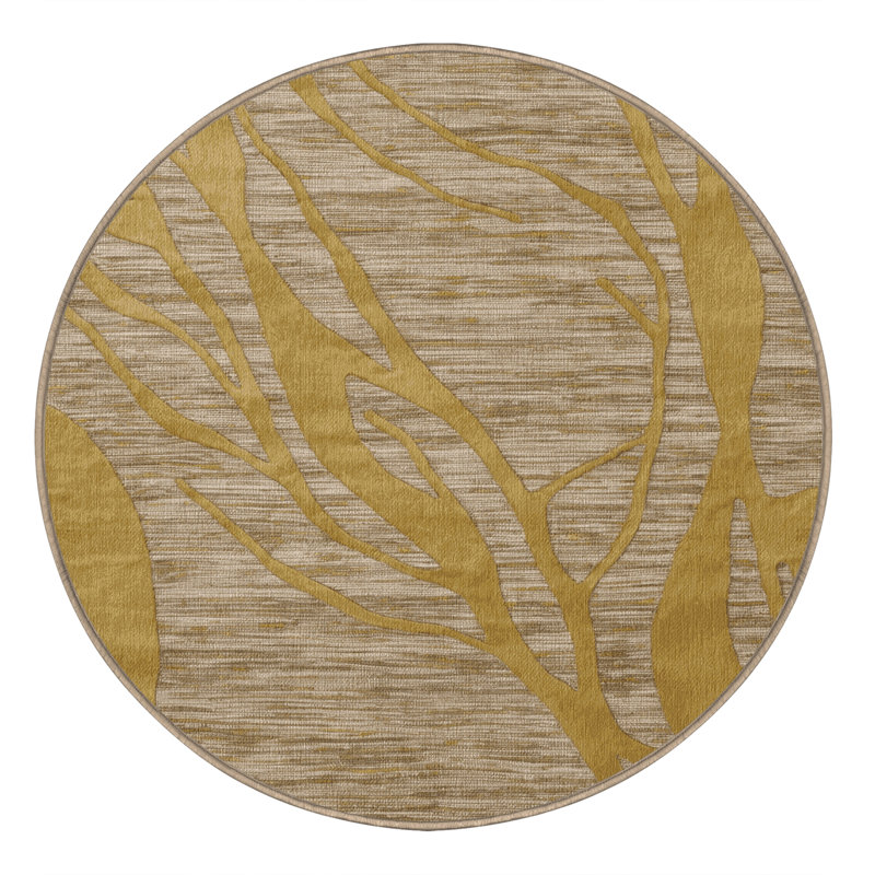 Machine Washable Abstract Brown Area Rug, Round 5'