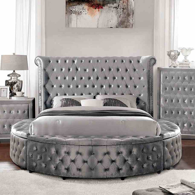 Lit avec rangement, Gris, Grand lit