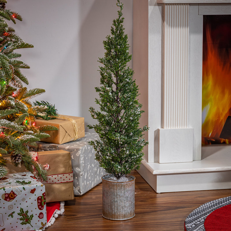 35 In. Snowy Pine Christmas Tree In Tin Pot